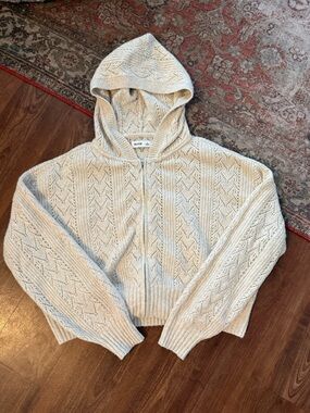 Hollister Cream Hooded Zip Knit Cardigan